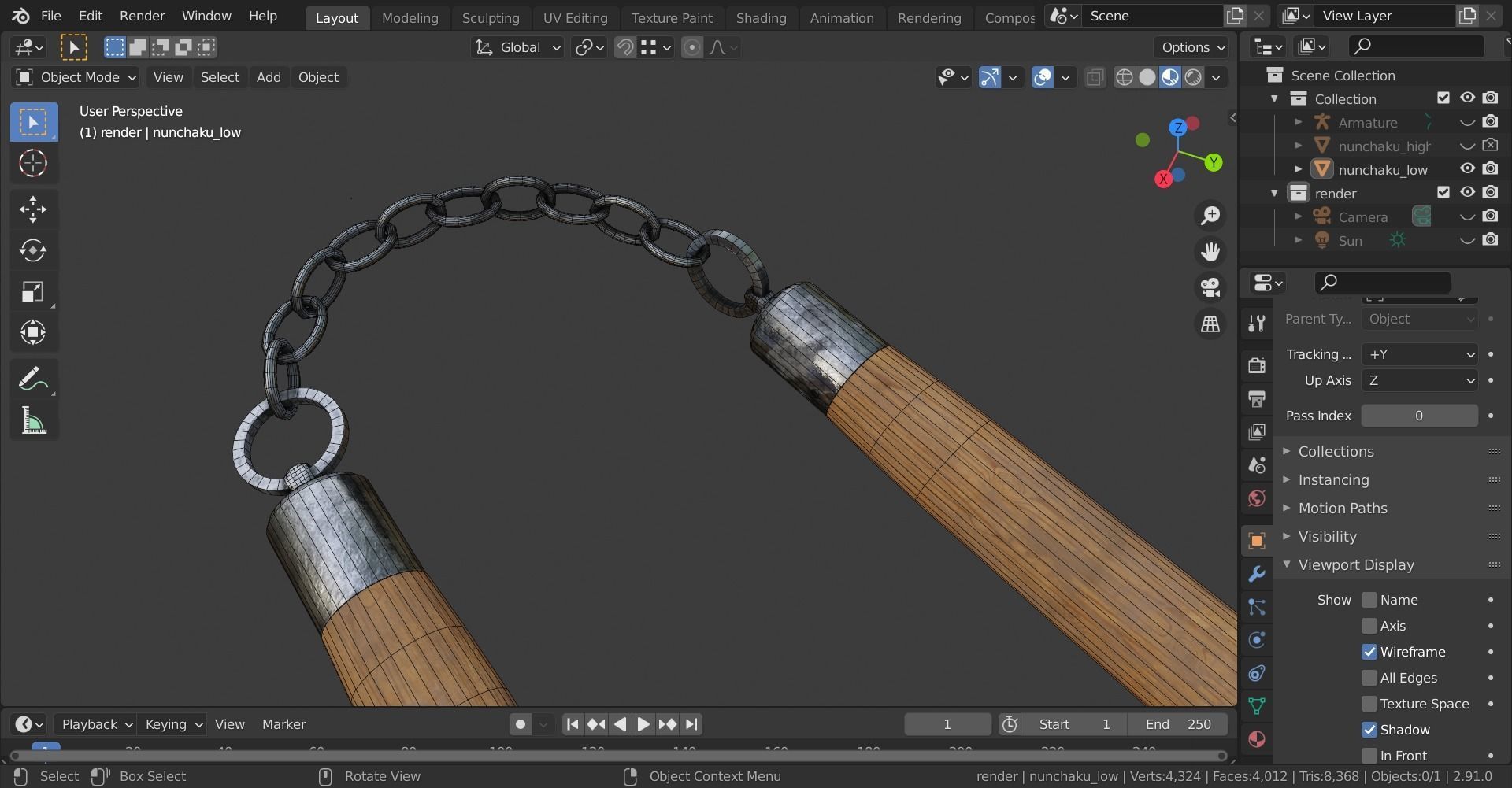 Nunchaku Rigged 3D model_15