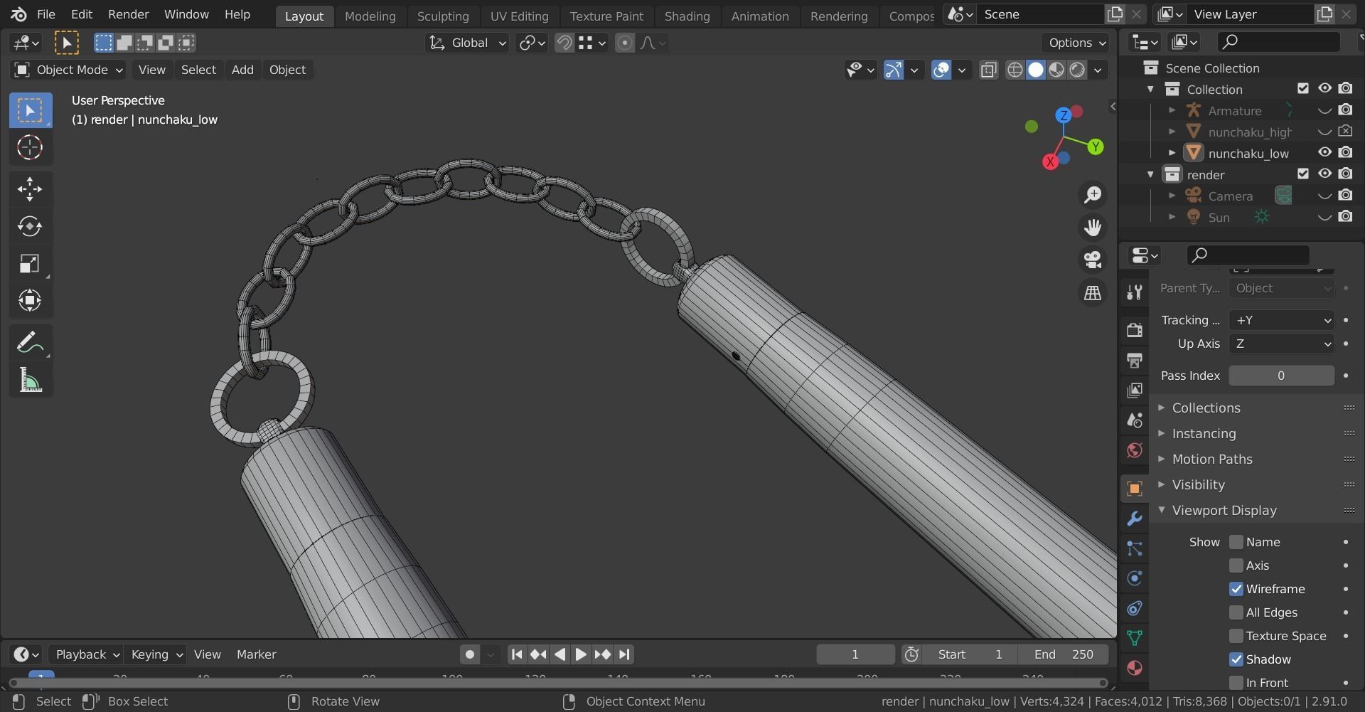 Nunchaku Rigged 3D model_14