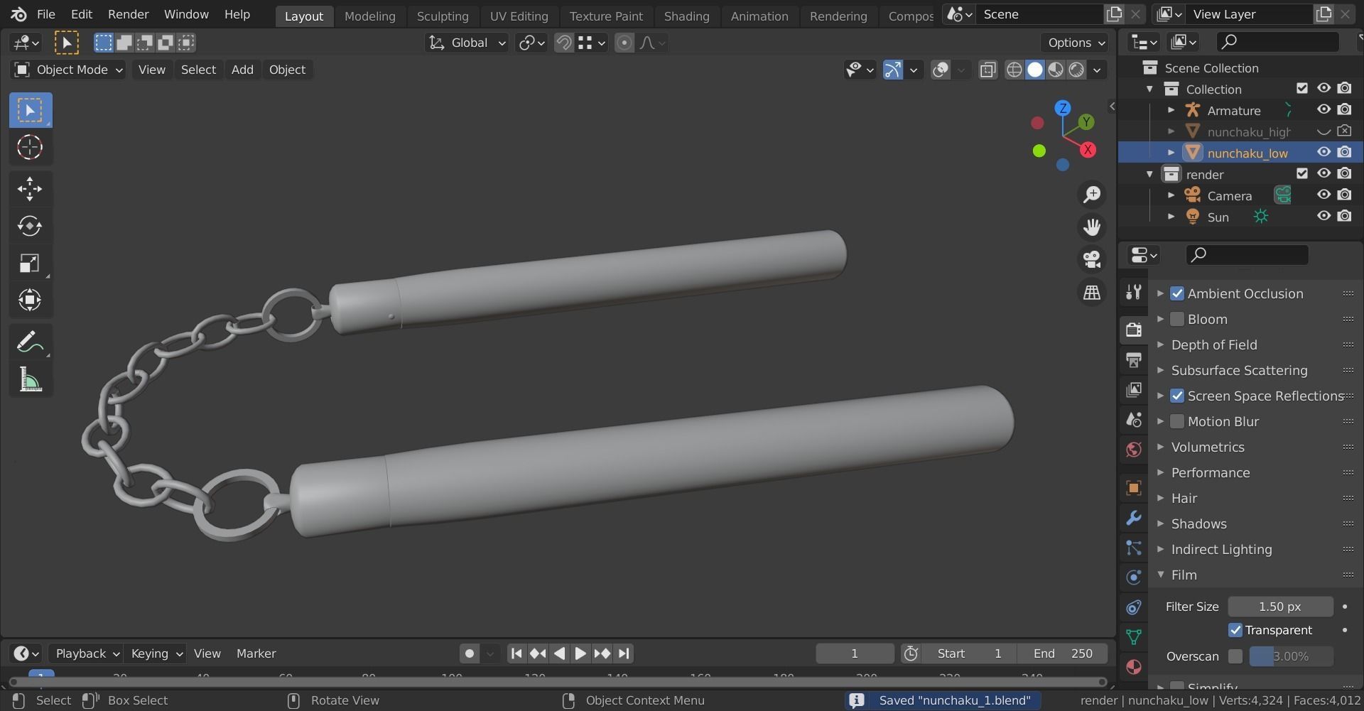 Nunchaku Rigged 3D model_11