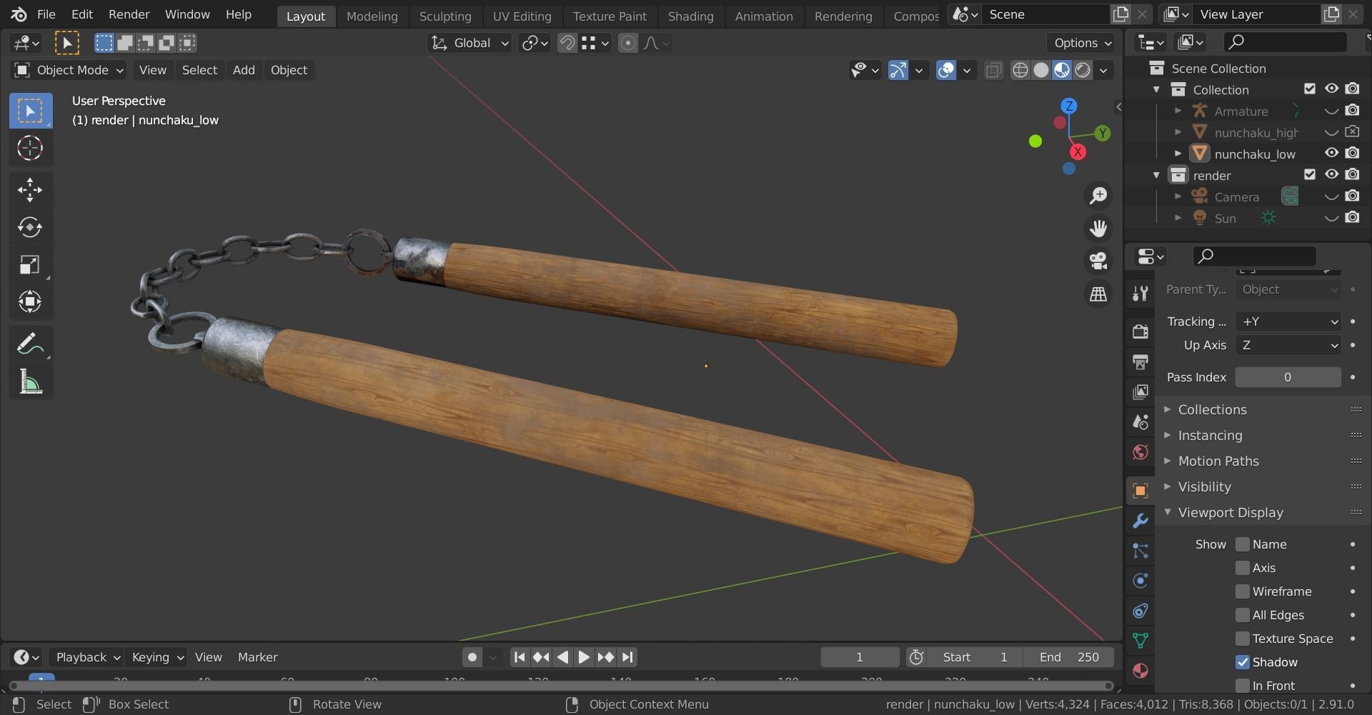 Nunchaku Rigged 3D model_16