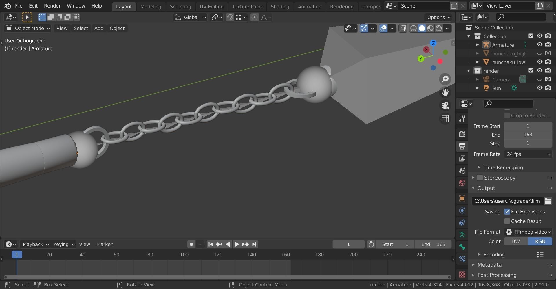 Nunchaku Rigged 3D model_17