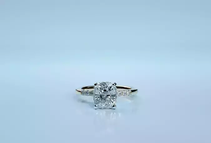 Cushion Stone Golden Engagement Ring 