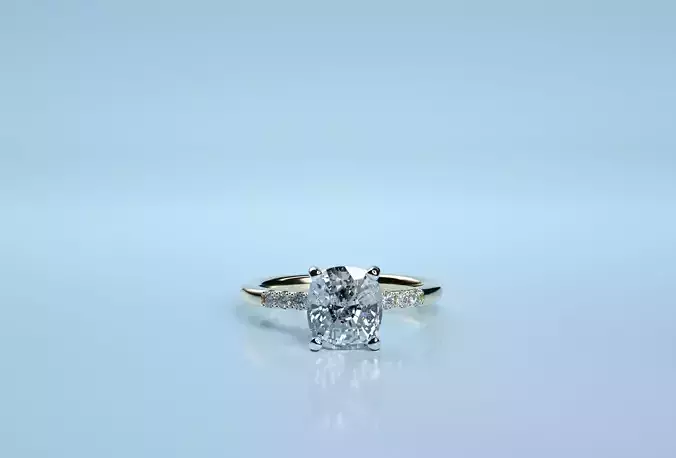 Cushion Stone Golden Engagement Ring v2