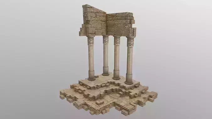 Low Poly Ruins temple with columns Low-poly 3D model