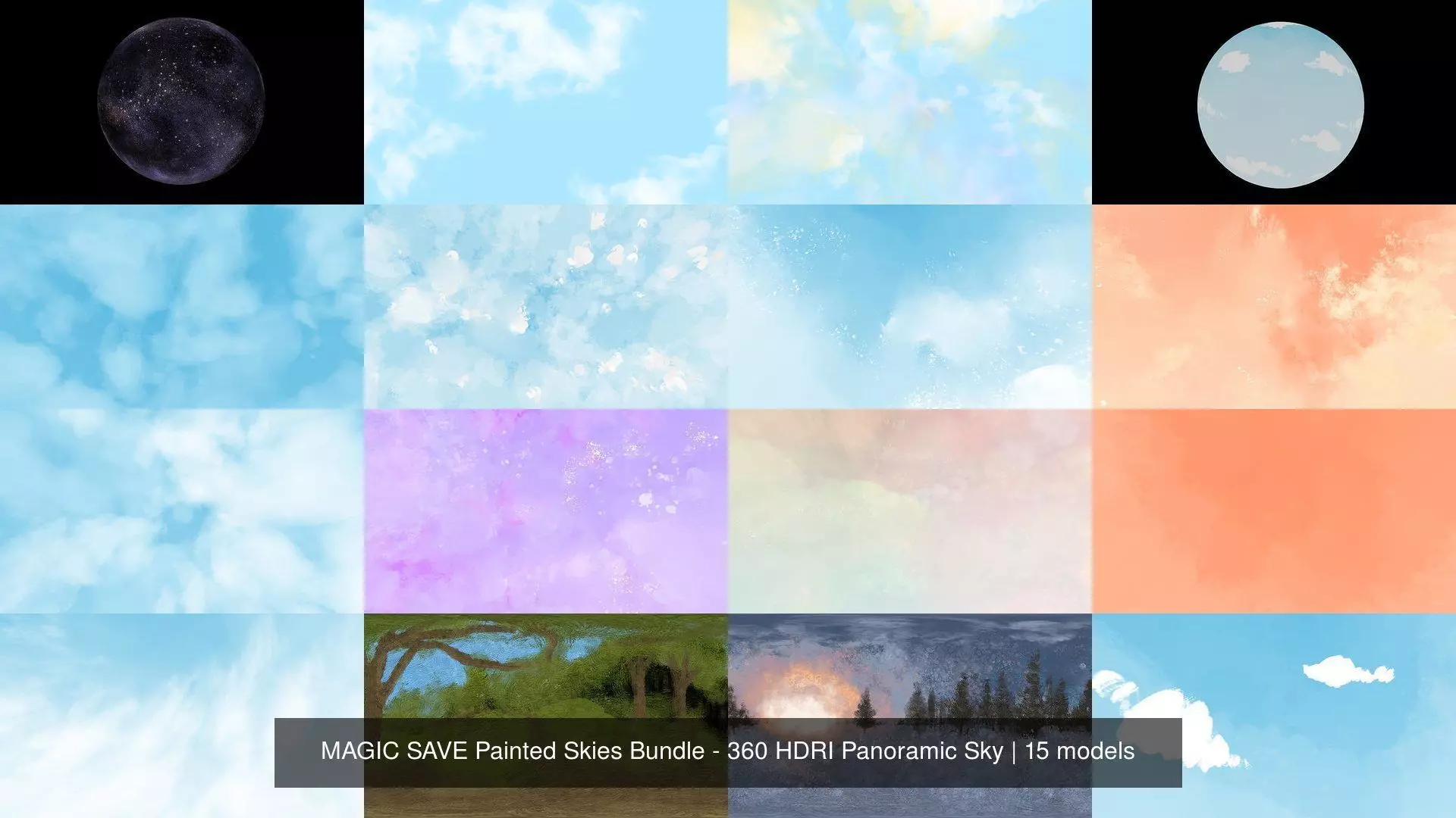 MAGIC SAVE Painted Skies Bundle - 360 HDRI Panoramic Sky 3D Model Collection_1