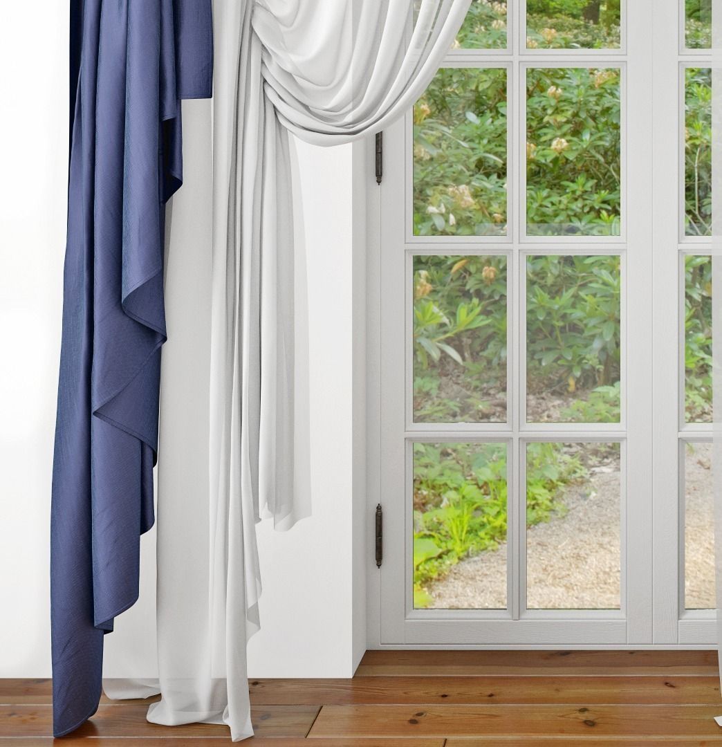 Curtains and drapes for living room 3D model_3