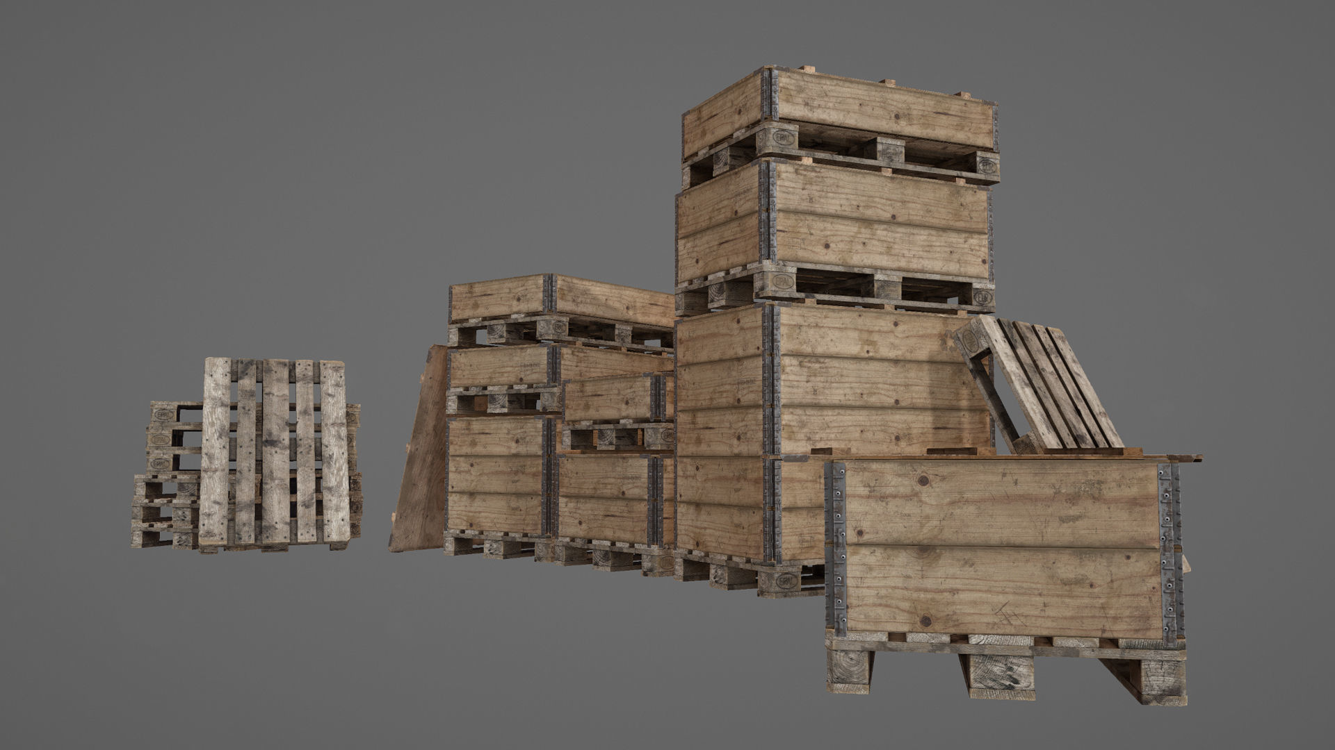 Cargo Wood Pallets Collars Cover EUR EPAL vr-3 Low-poly 3D model_16