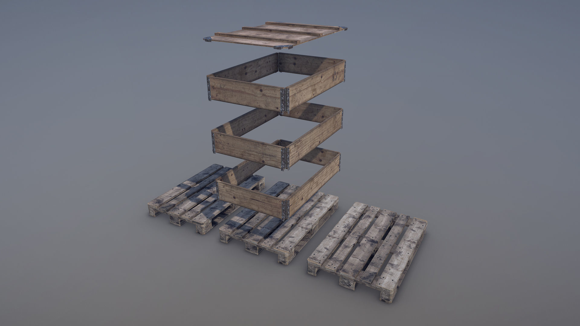 Cargo Wood Pallets Collars Cover EUR EPAL vr-3 Low-poly 3D model_3