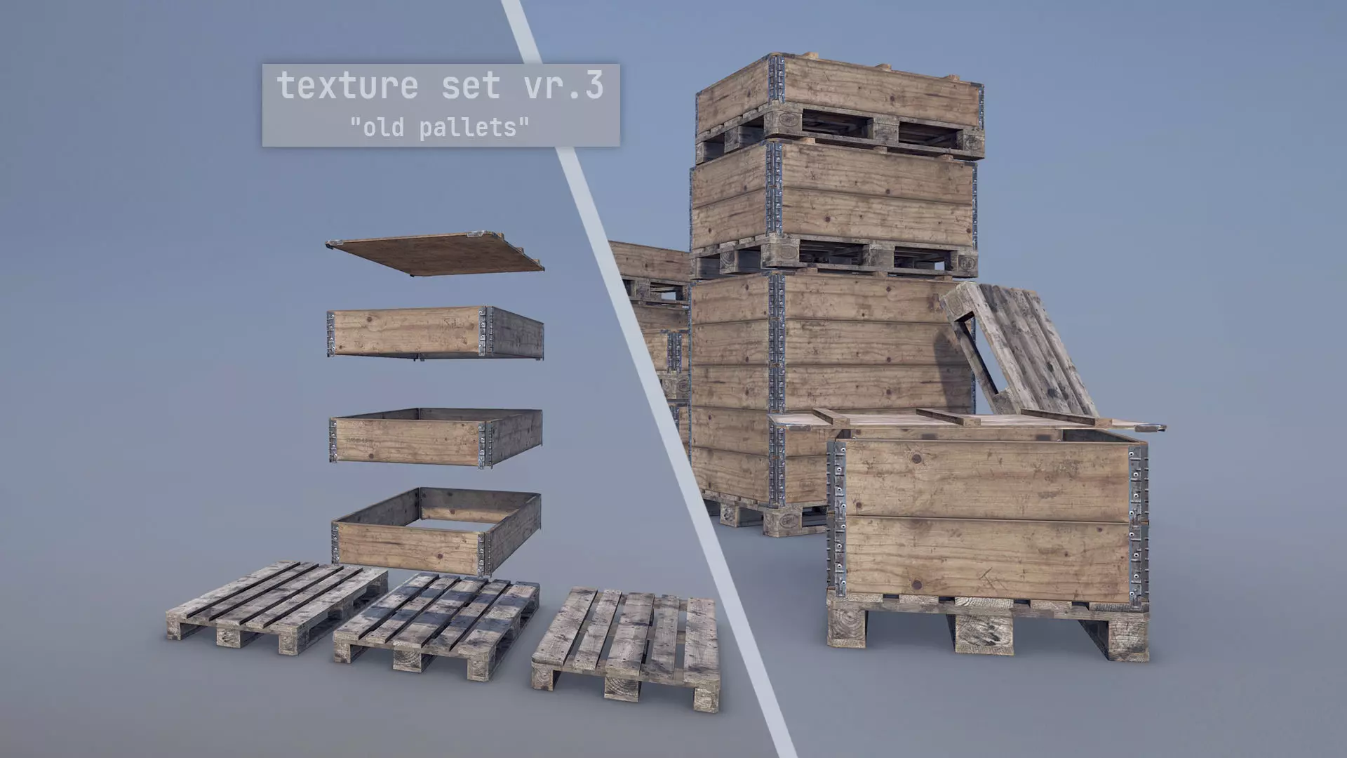 Cargo Wood Pallets Collars Cover EUR EPAL vr-3 Low-poly 3D model_0