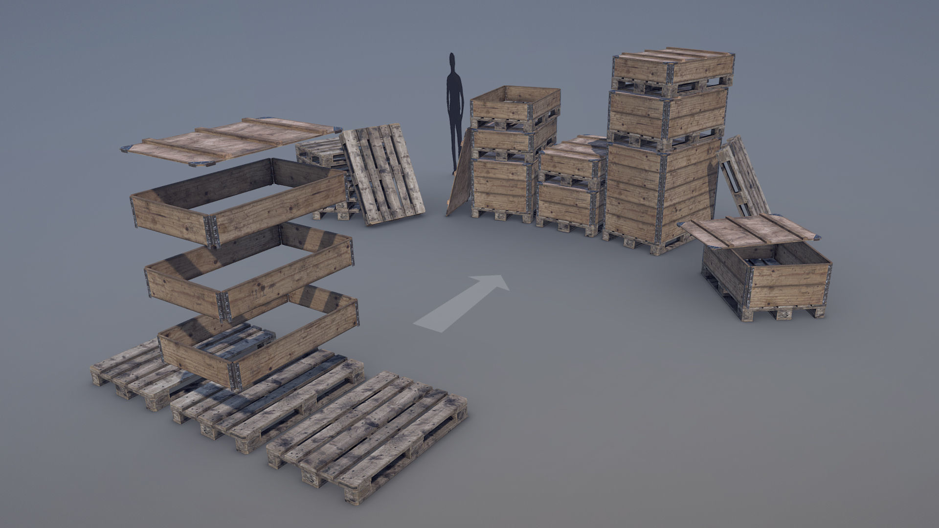 Cargo Wood Pallets Collars Cover EUR EPAL vr-3 Low-poly 3D model_1