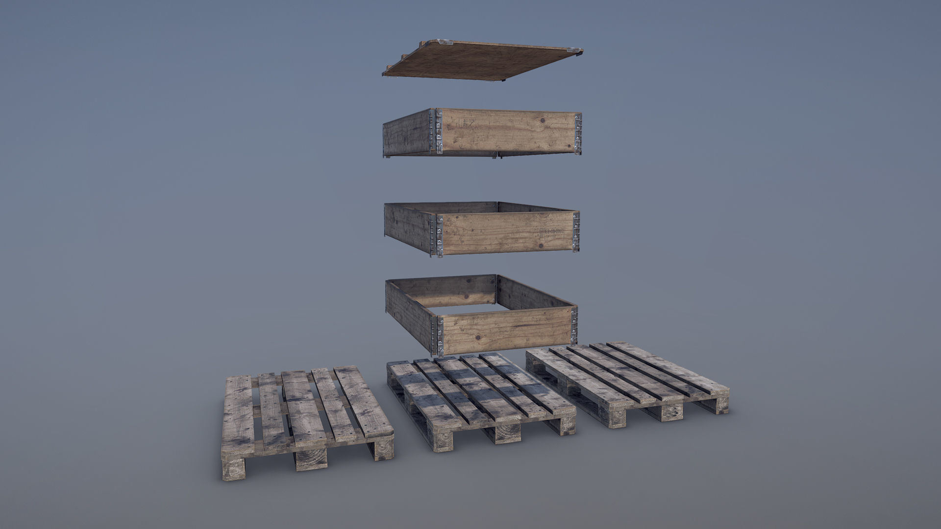 Cargo Wood Pallets Collars Cover EUR EPAL vr-3 Low-poly 3D model_2