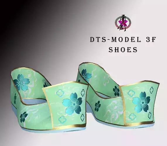 DTS-Model3F-Shoes pair of gold shoes Low-poly 3D model