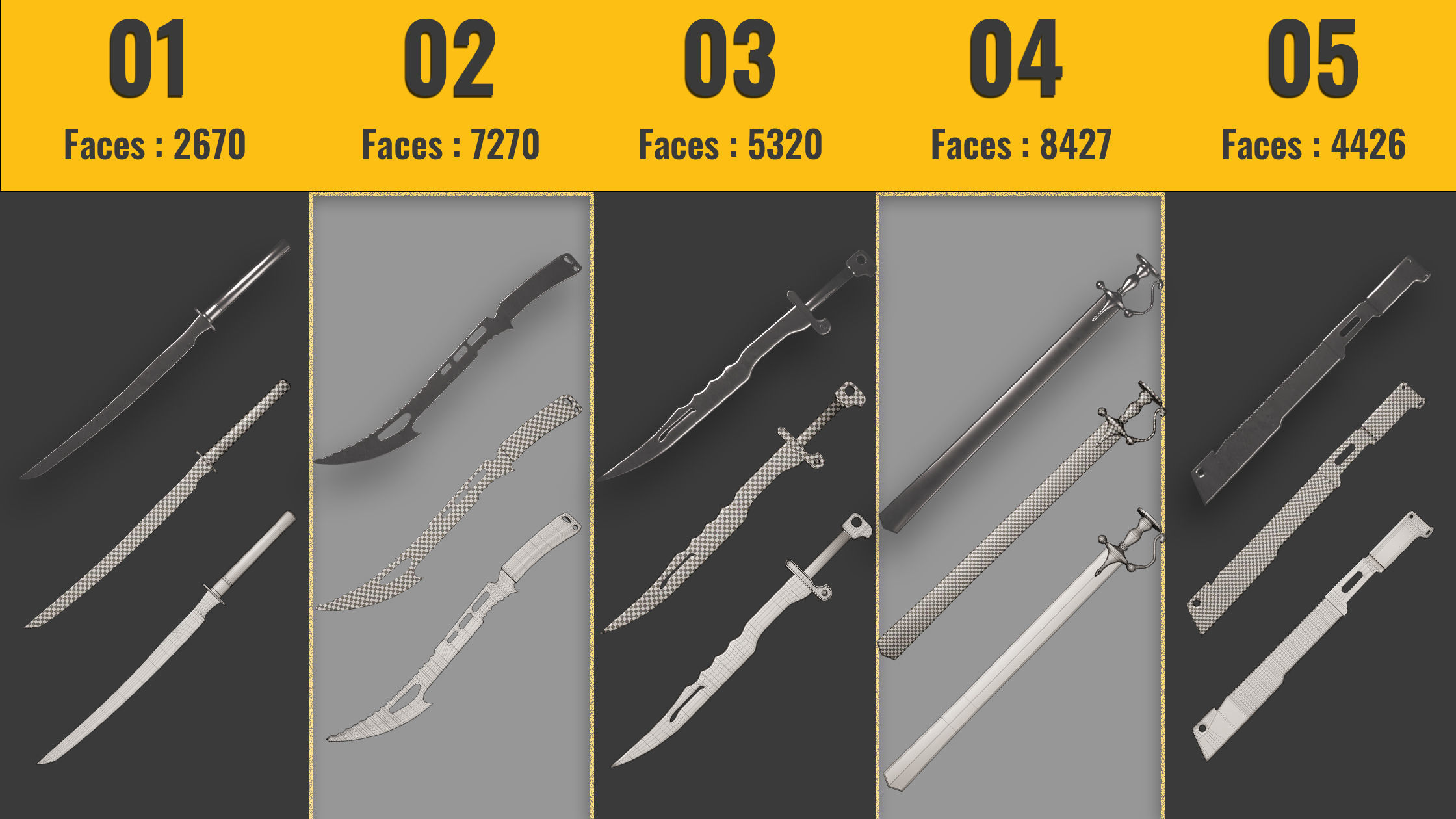 25 Sword and Knife base mesh - Game Ready - Low-poly 3D model_1