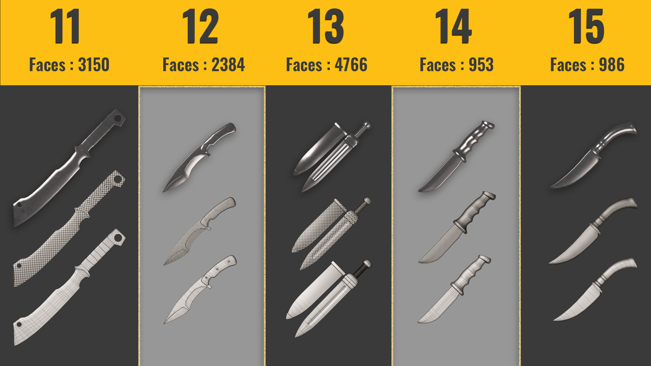 25 Sword and Knife base mesh - Game Ready - Low-poly 3D model_3