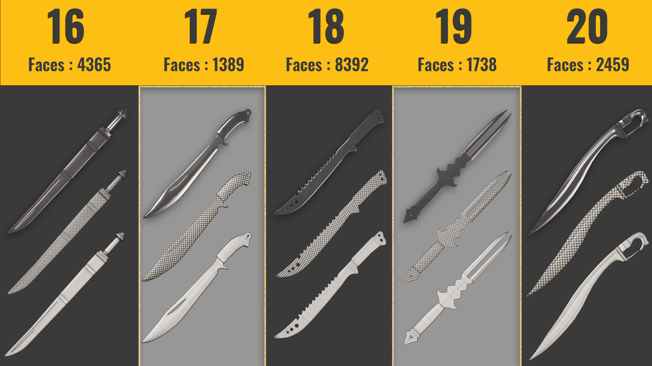 25 Sword and Knife base mesh - Game Ready - Low-poly 3D model_4