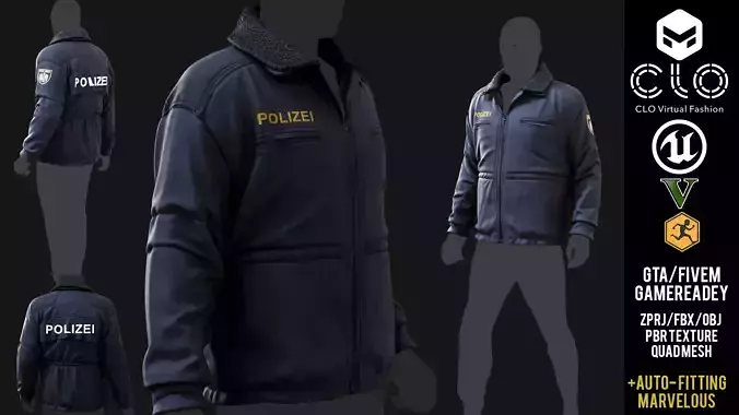 Austrian police officers uniform jacket Outfit  Low-poly 3D model