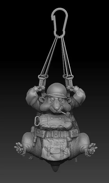 HamsterAIRBORNE mouse wearing helmet and carrying gun 3D print model
