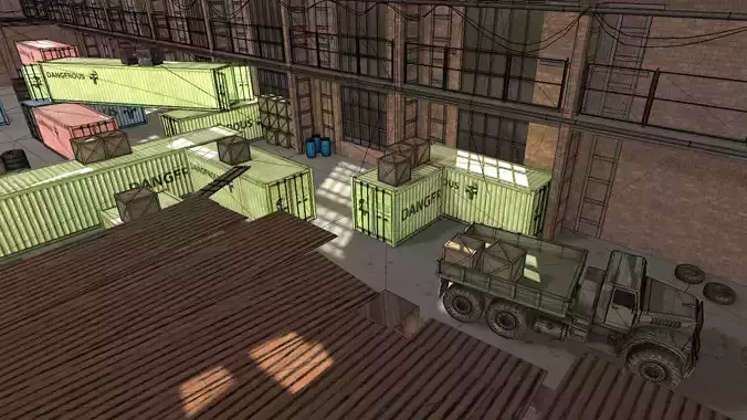 FPS Hangar - tournament map Low-poly 3D model