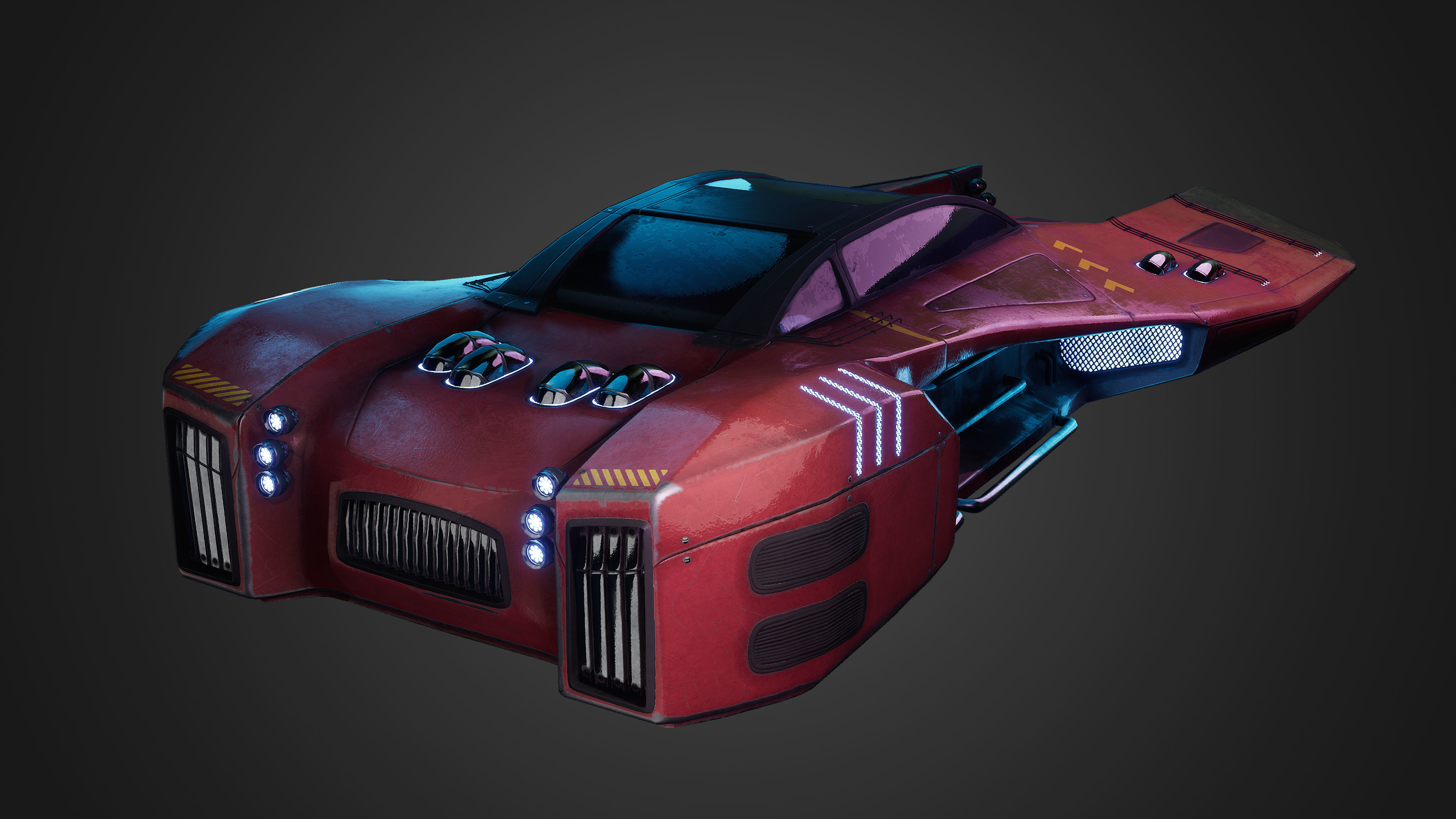 Cyber Hover Vehicle - Game Ready - 3D Model - PBR Texture Low-poly 3D model_4