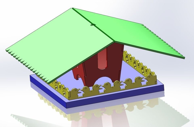 Bird house with bird-shaped fence Free 3D model