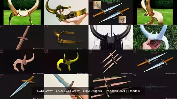  LOKI Crown - LADY LOKI Crown - LOKI Daggers  - TV series 2021 3D Model Collection