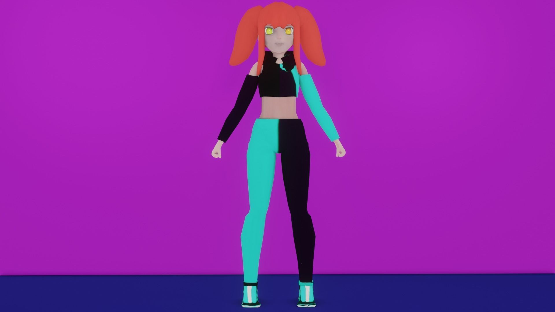 Female Anime OC Ren Low-poly 3D model_2
