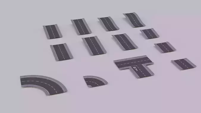 Modular Roads - Low Poly PBR Low-poly 3D model