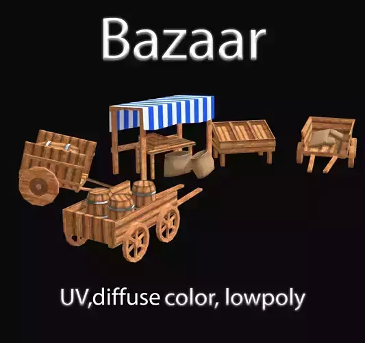 Shop market square bazaar set Low-poly 3D model