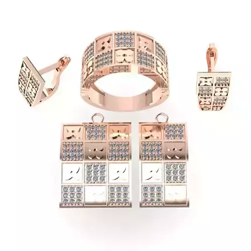 sat 4 rose gold jewelry set with diamonds