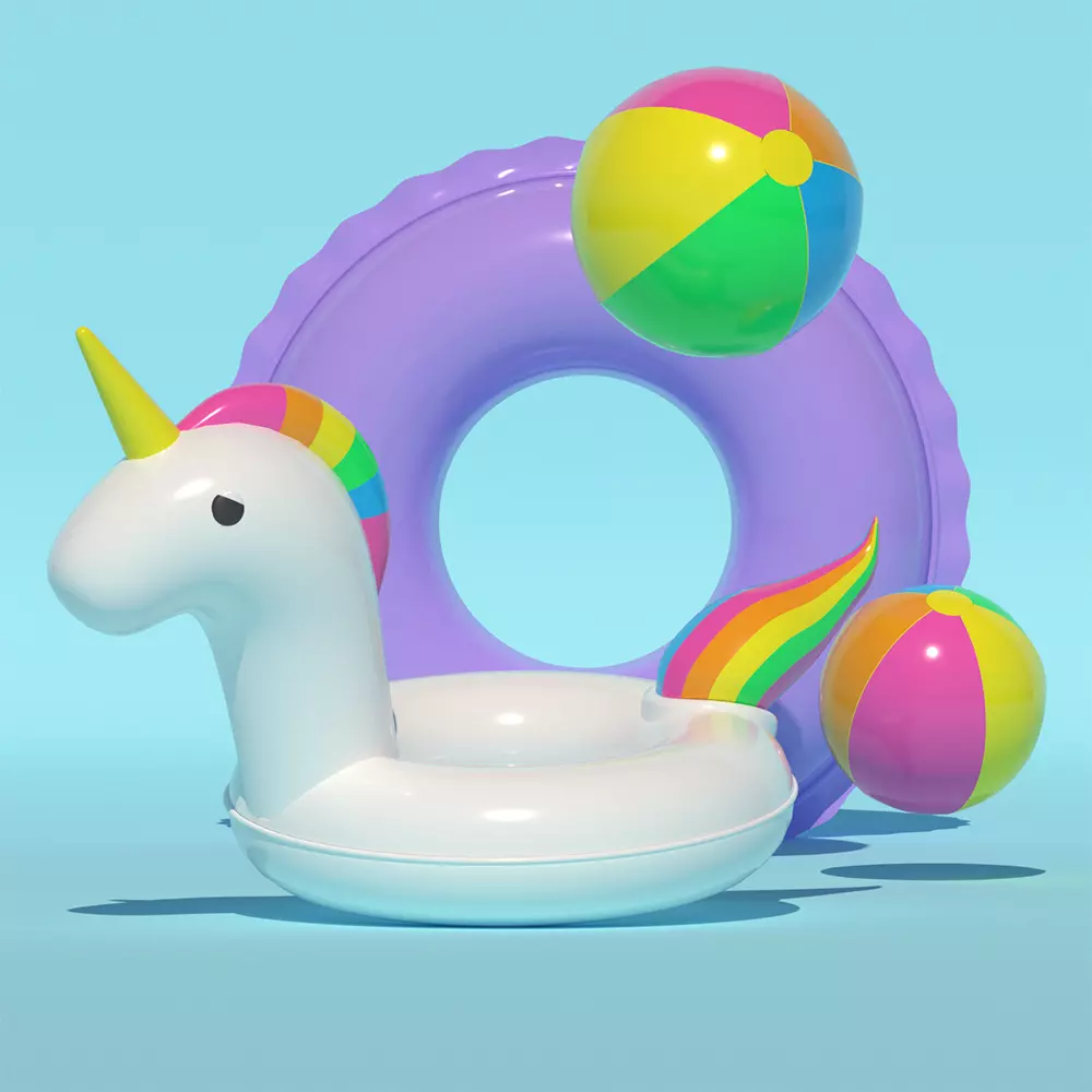 Inflatable pool set 3D model_0