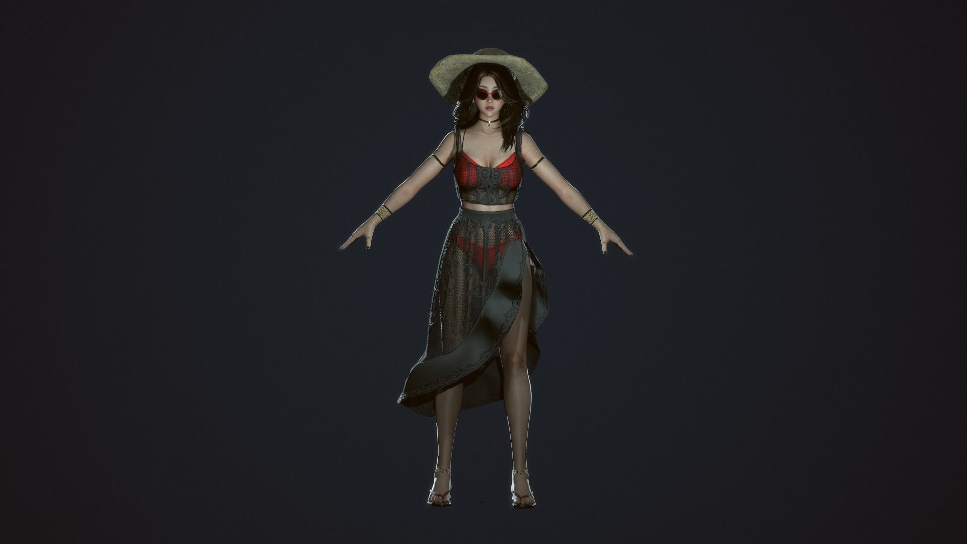 Summer Beach Girl - Game Ready  Low-poly 3D model_5