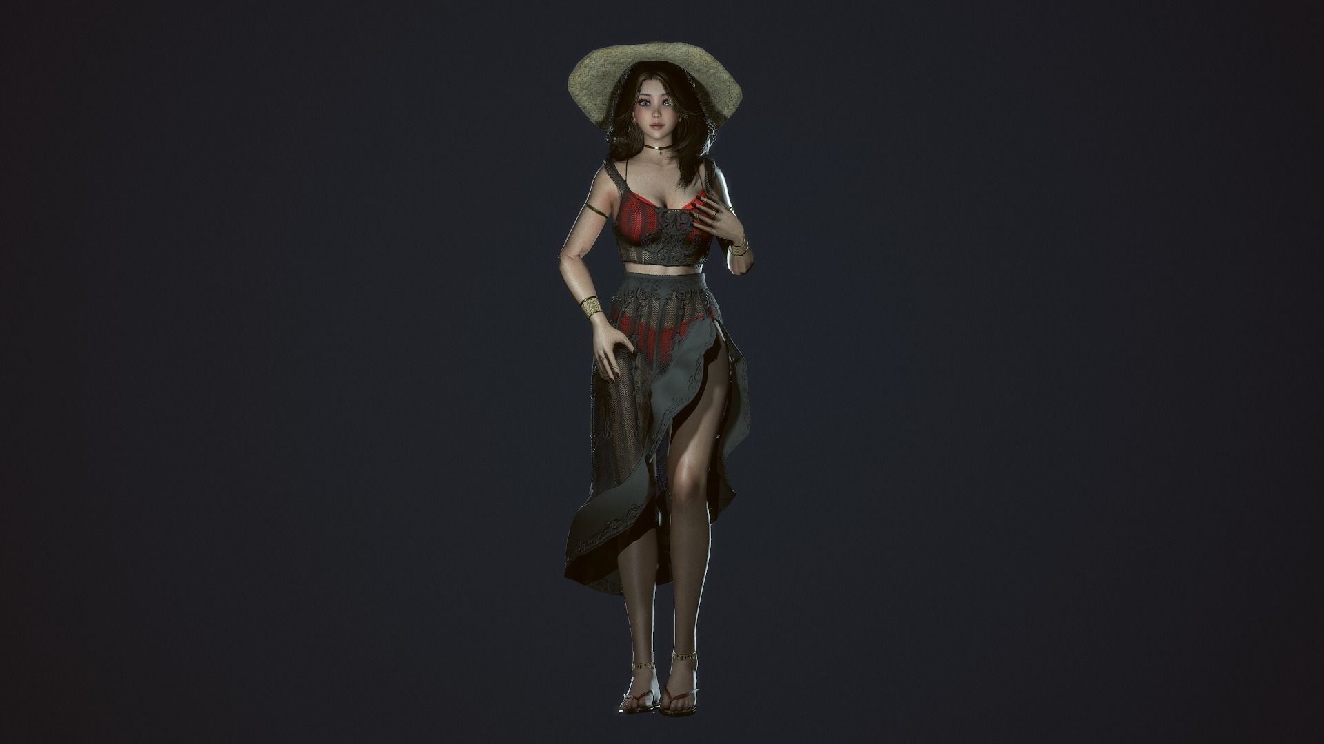 Summer Beach Girl - Game Ready  Low-poly 3D model_2