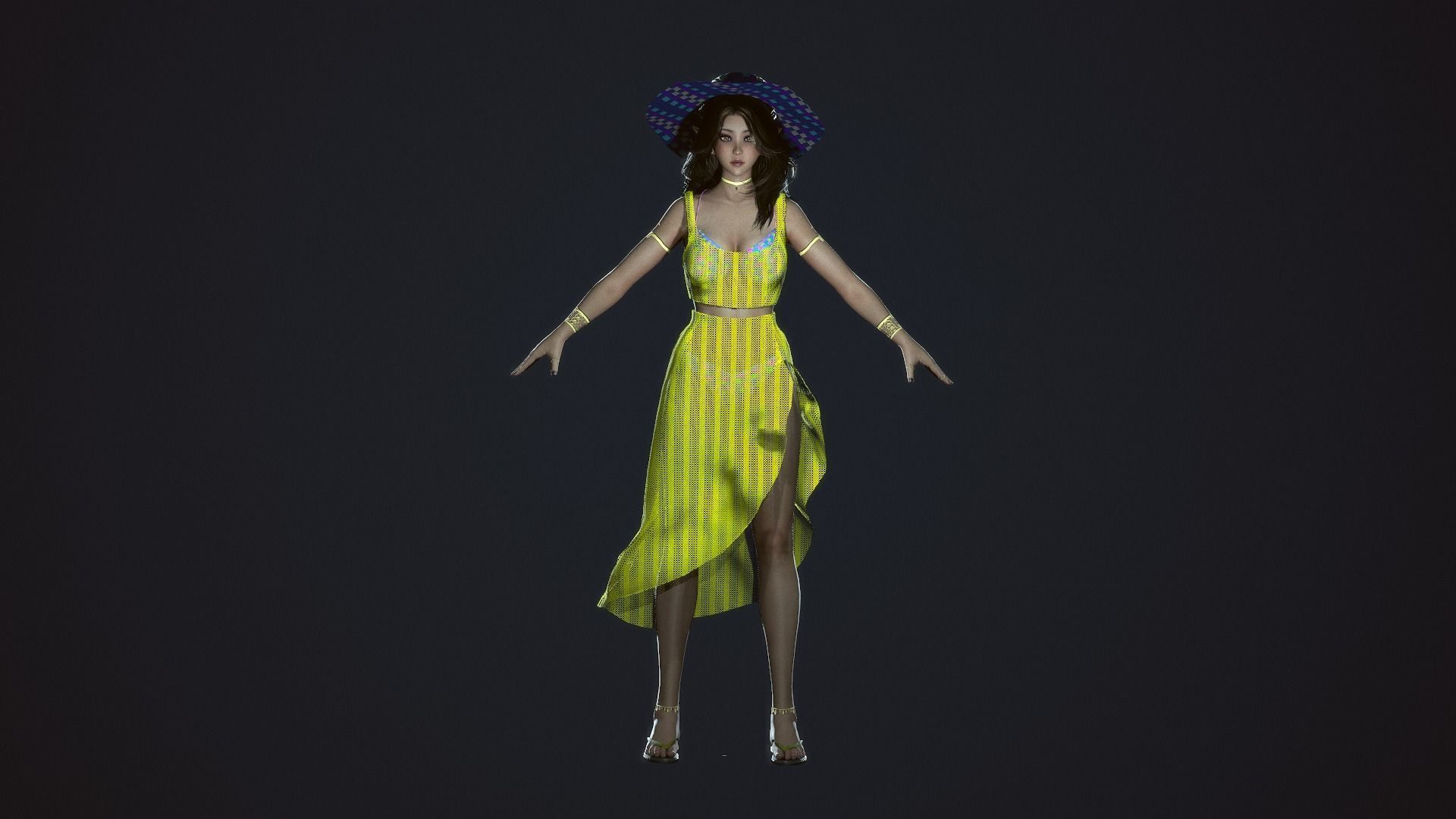 Summer Beach Girl - Game Ready  Low-poly 3D model_9