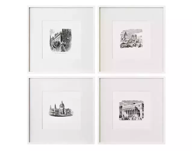 Vintage paintings in white frames