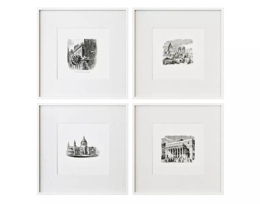 Vintage paintings in white frames 3D model_0