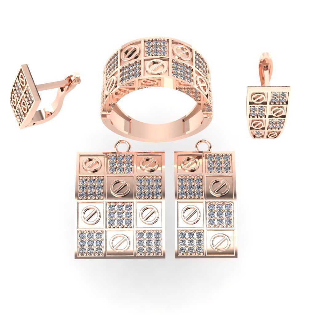 sat 5 rose gold jewelry set with diamonds 3D print model_13
