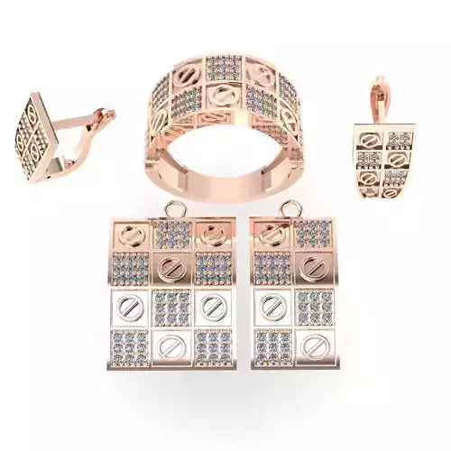 sat 5 rose gold jewelry set with diamonds