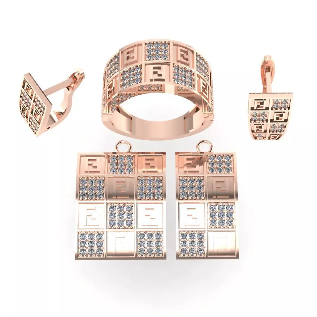 sat 6 rose gold jewelry set with diamonds 3D print model_0