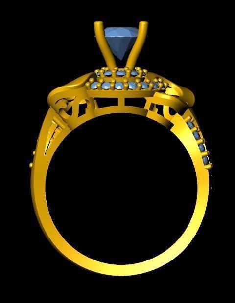 Engagement gold ring with diamonds 3D print model_2