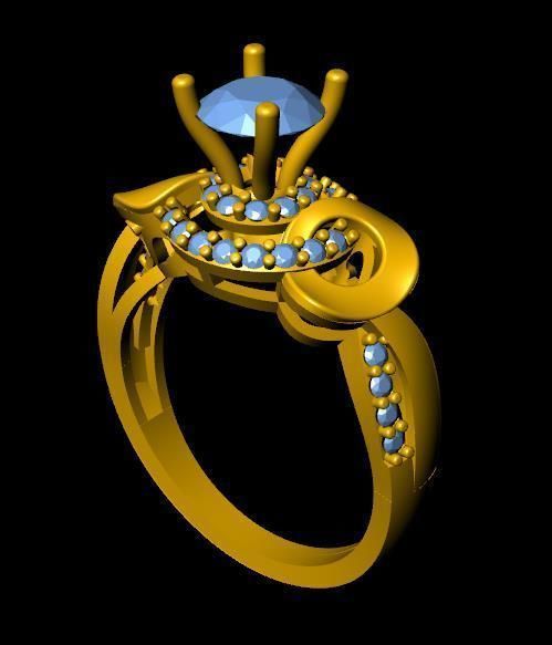 Engagement gold ring with diamonds 3D print model_3