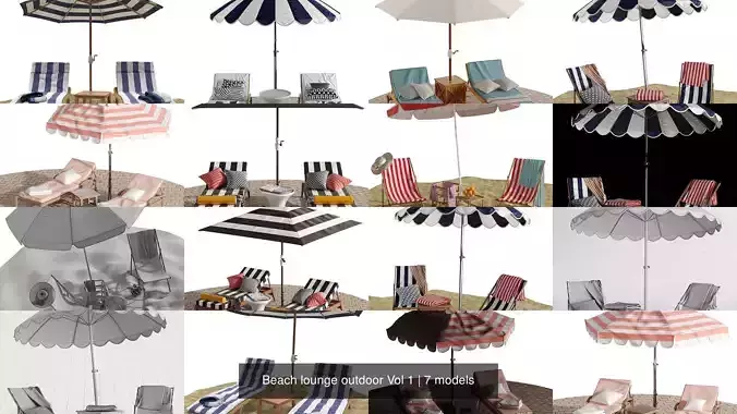 Beach lounge outdoor Vol 1 3D Model Collection