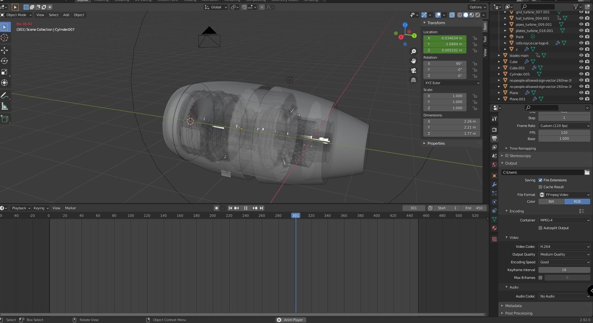 boeing 767 engine animated Low-poly 3D model_2