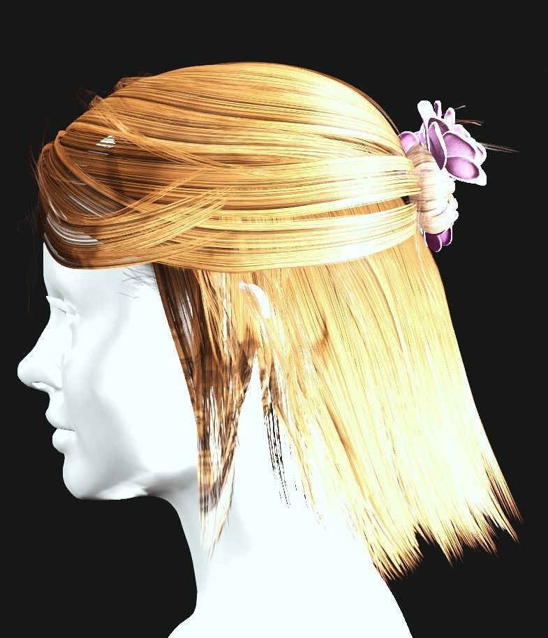 Business Hairstyles - Half up with side swept Low-poly 3D model_4