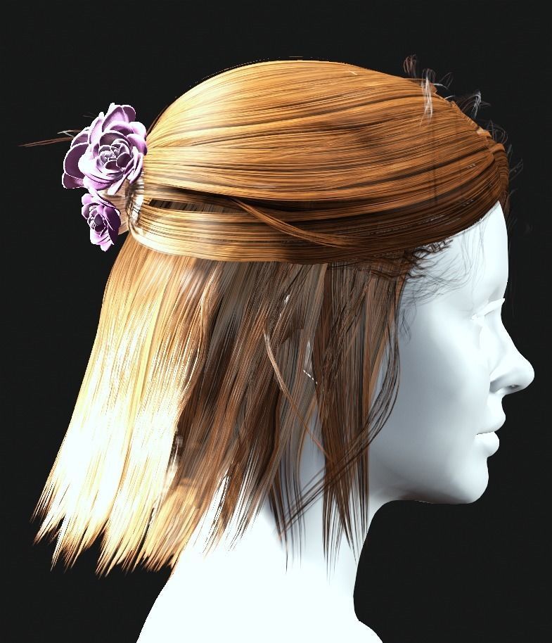 Business Hairstyles - Half up with side swept Low-poly 3D model_2