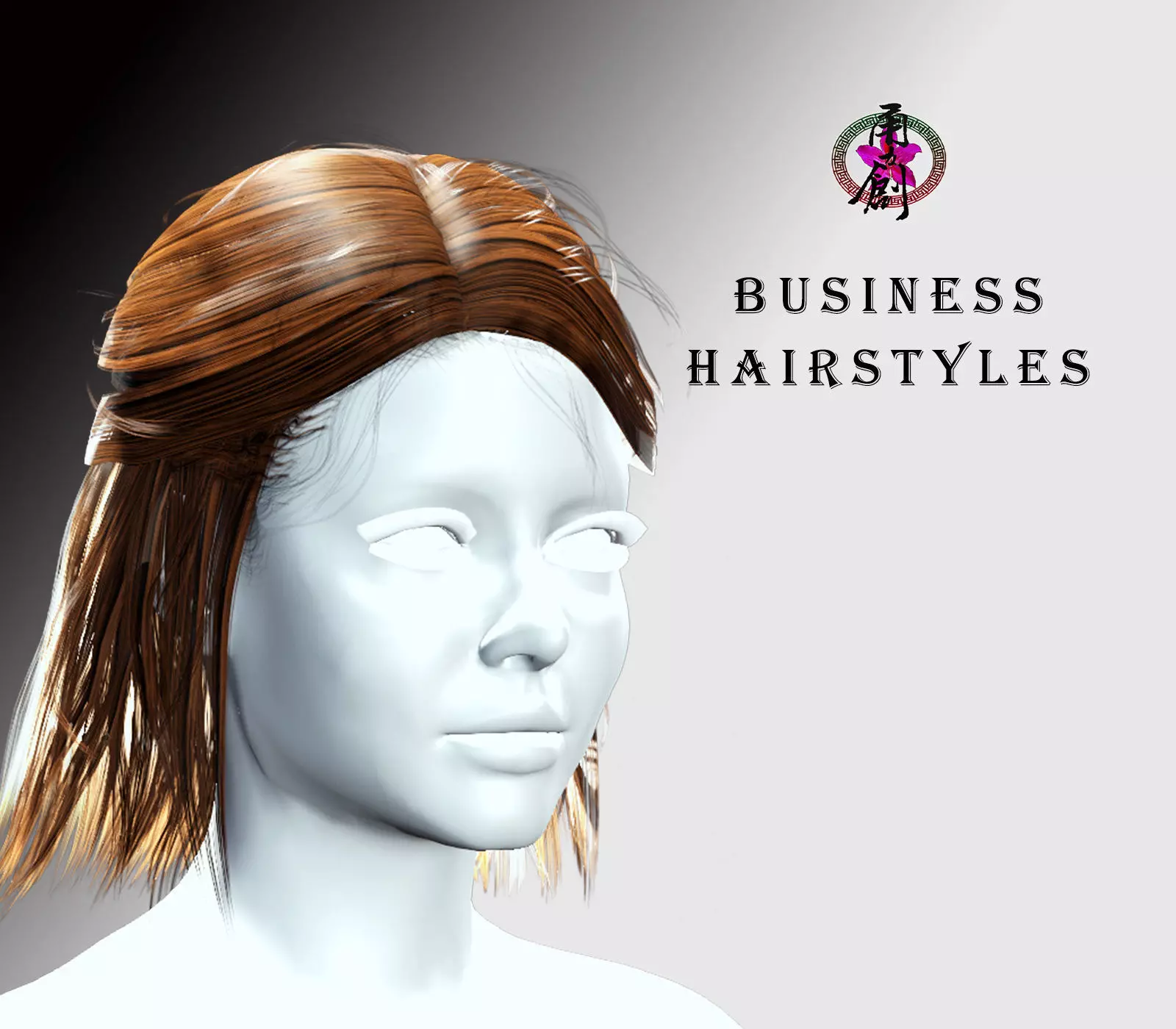 Business Hairstyles - Half up with side swept Low-poly 3D model_0