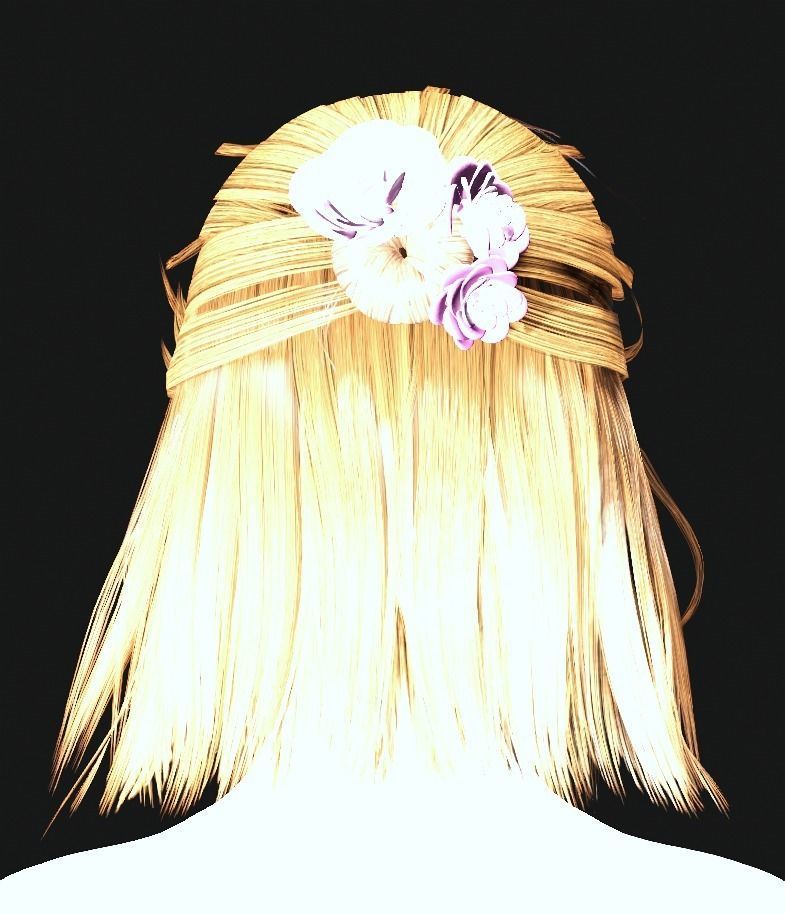 Business Hairstyles - Half up with side swept Low-poly 3D model_3