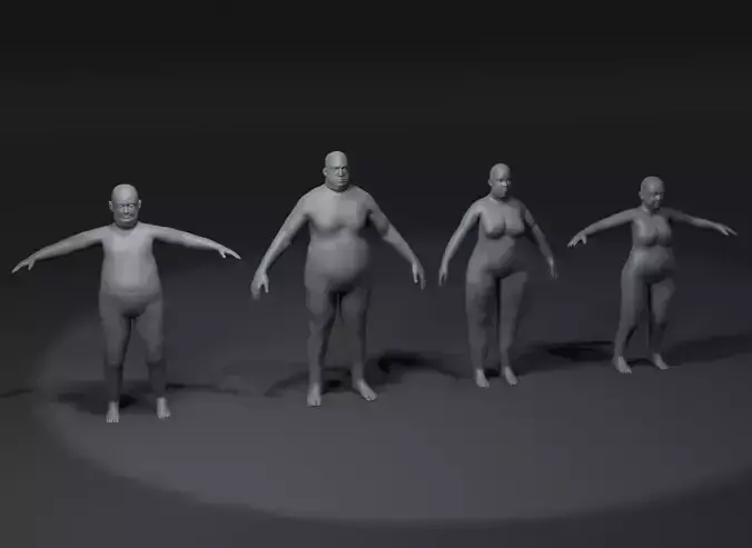 Fat Human Body Base Mesh 3D Model Family Pack 20k Polygons
