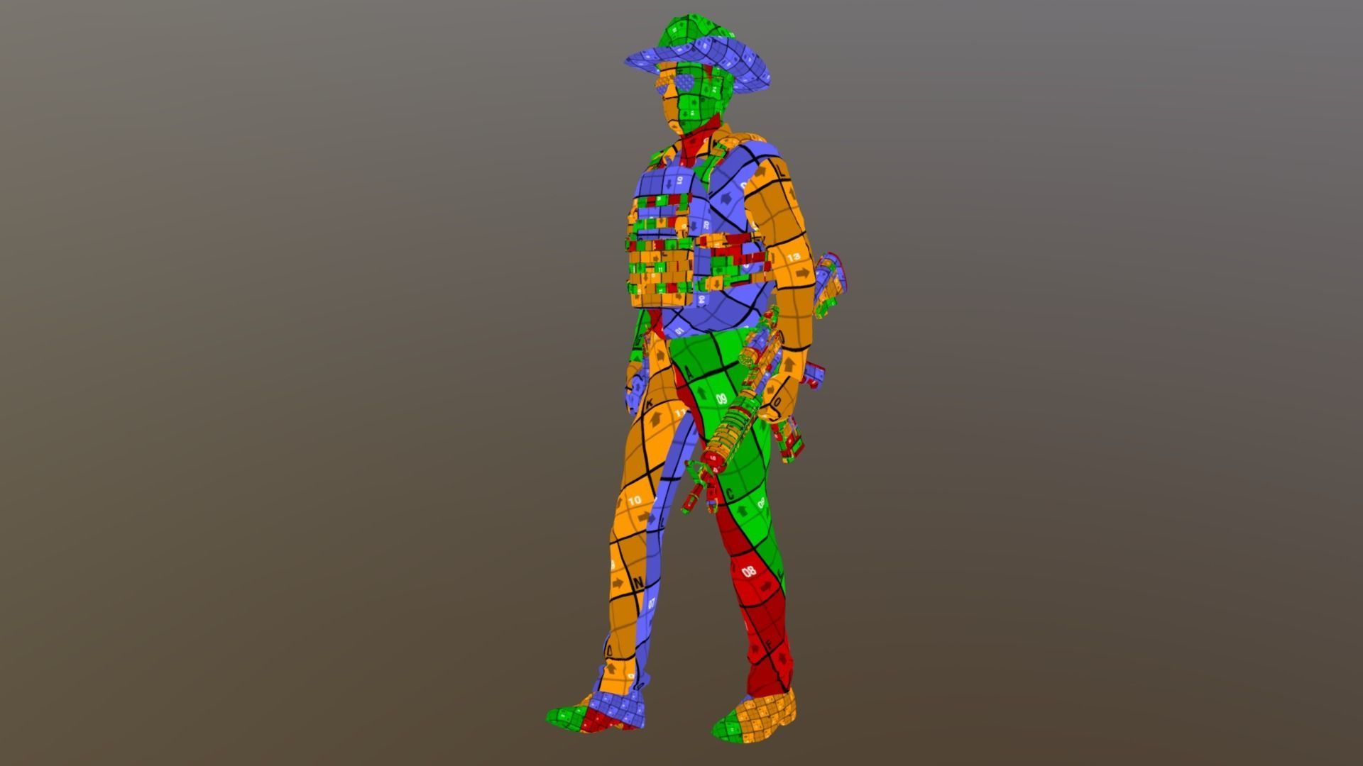 Ranger soldier with gun Low-poly 3D model_6