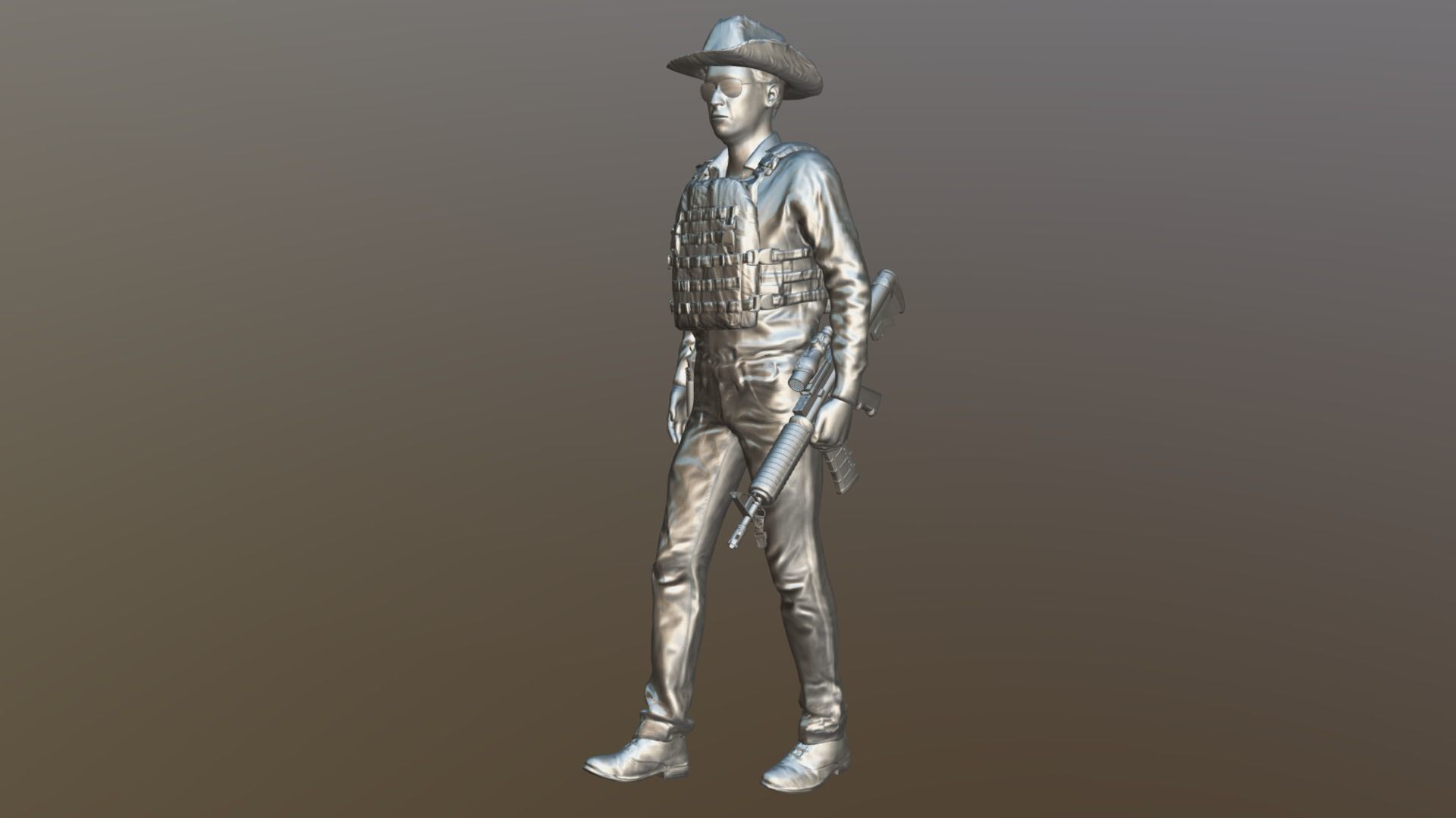 Ranger soldier with gun Low-poly 3D model_4