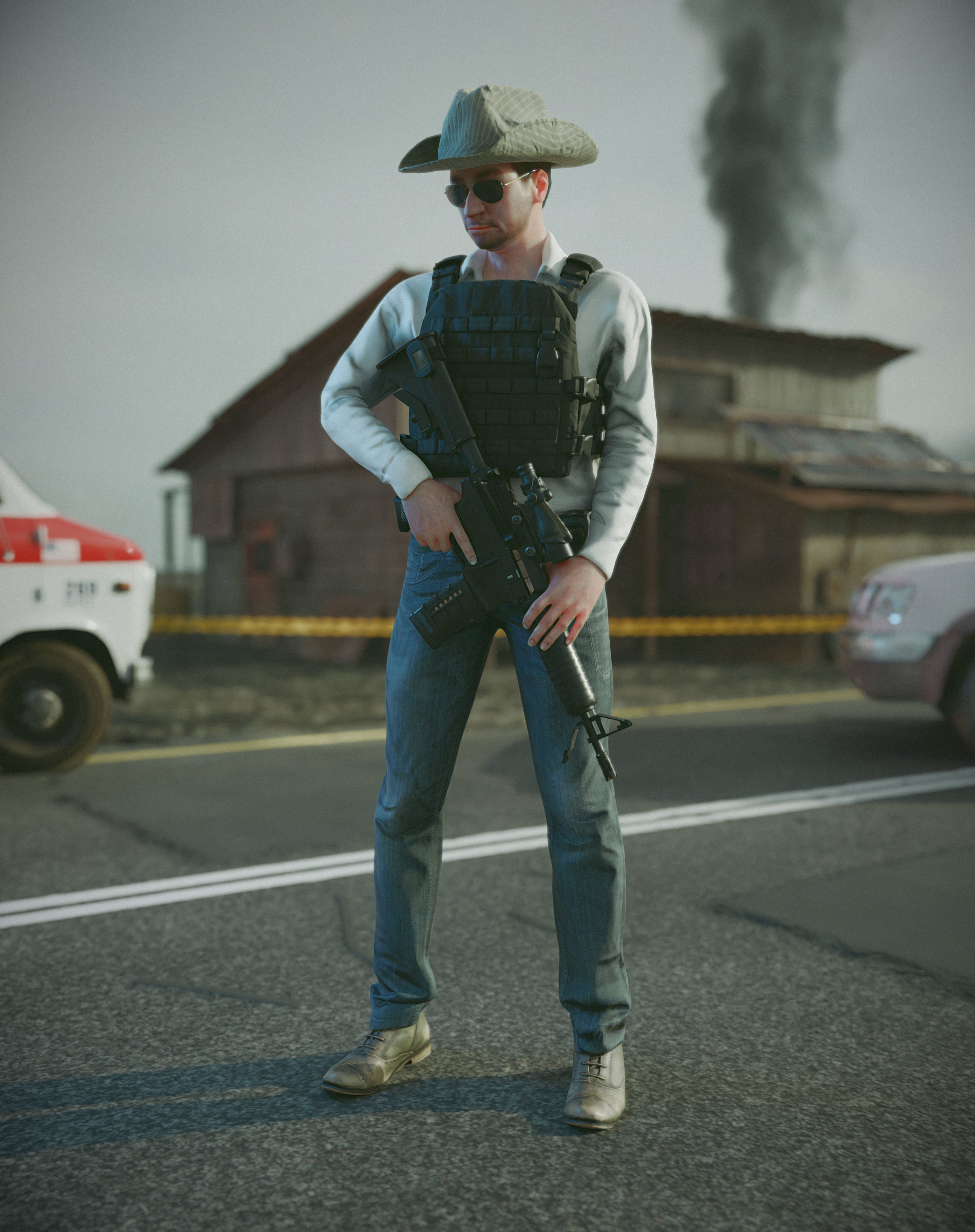 Ranger soldier with gun Low-poly 3D model_3